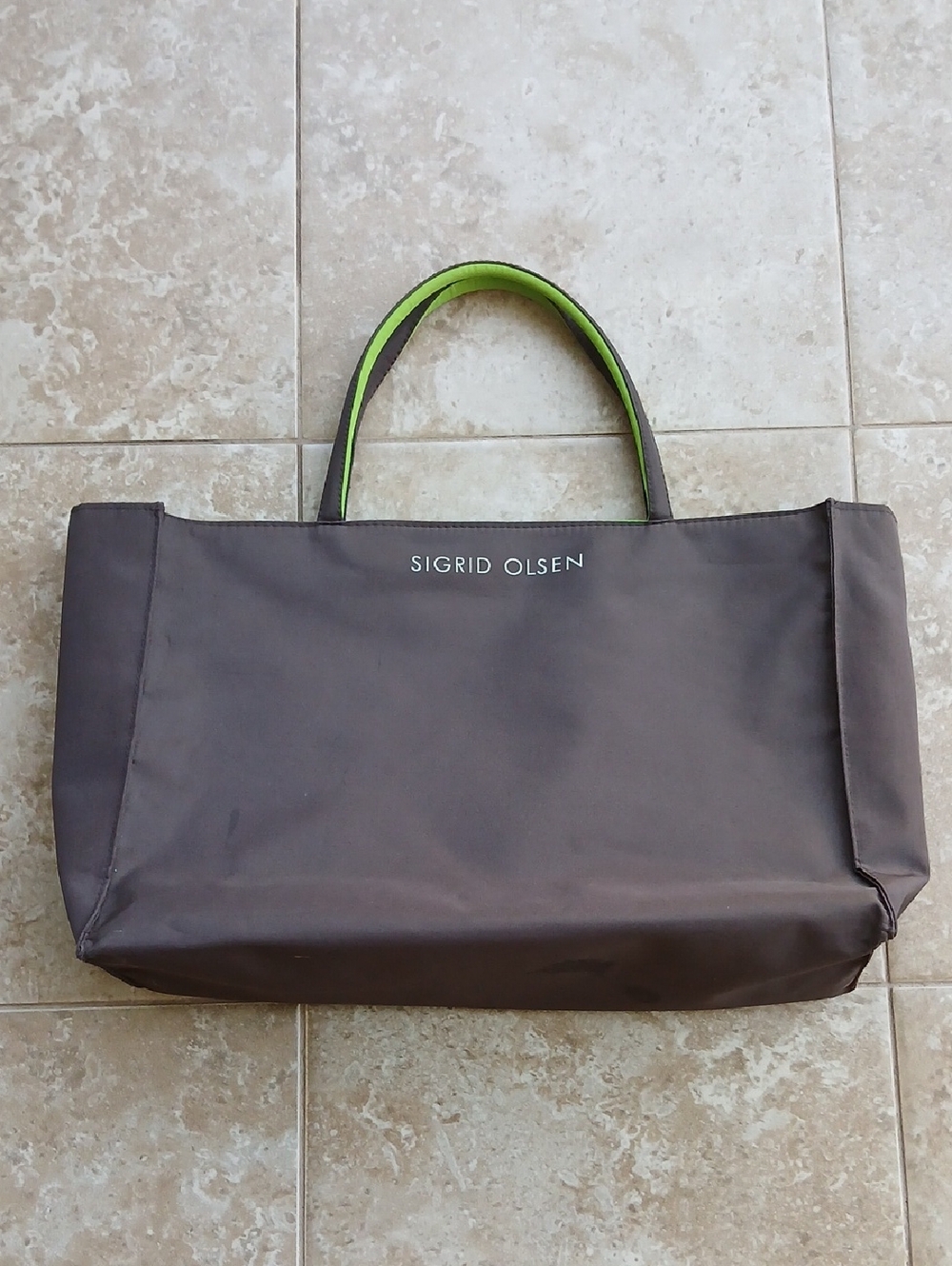 🍩 Sigrid Olsen Chocolate Brown Tote with Lime Green Handles
